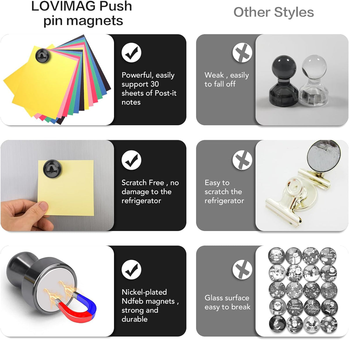 LOVIMAG Fridge Magnets 12Pcs Refrigerator Whiteboard Small Strong Magnet Classroom Kitchen Accessories Decorative Locker Set Decor Must Haves Office Calendar Refrigerador Magnetic Cute Crafts Black