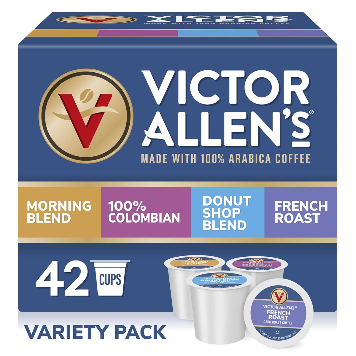 Victor Allen's Coffee Variety Pack (Morning Blend, 100% Colombian, Donut Shop Blend, French Roast), 42 Count, Single Serve Coffee Pods for Keurig K-Cup Brewers