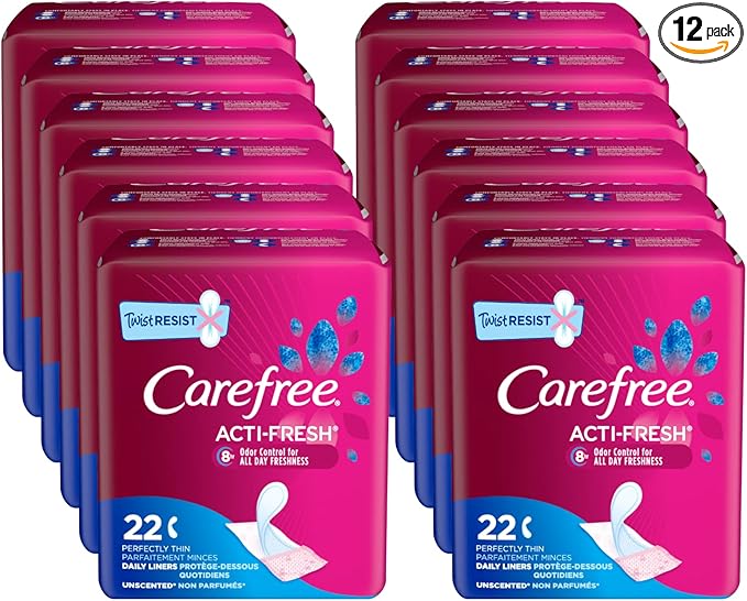 Carefree Acti-Fresh Panty Liners, Thin to Go, Unscented, 22 Count (Pack of 12)