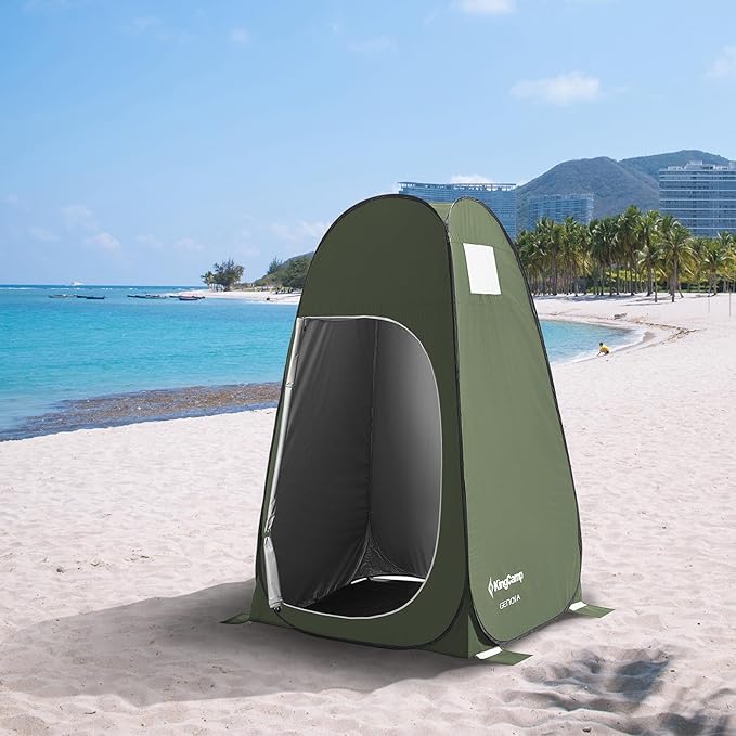 KingCamp Camping Shower Tent, Portable Outdoor Privacy Toilet & Changing Tent Windproof & Waterproof Easy Setup 1 or 2 Room Shelter with Shower Bag for Camping Hiking Beach