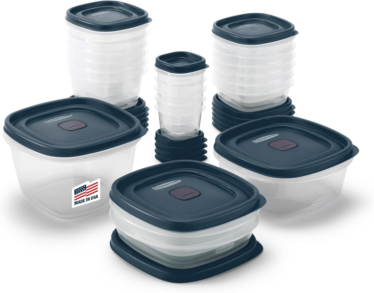 Rubbermaid 60-Piece Food Storage Containers with Lids, Microwave and Dishwasher Safe, Red Color, Ideal for Meal Prep and Pantry Storage