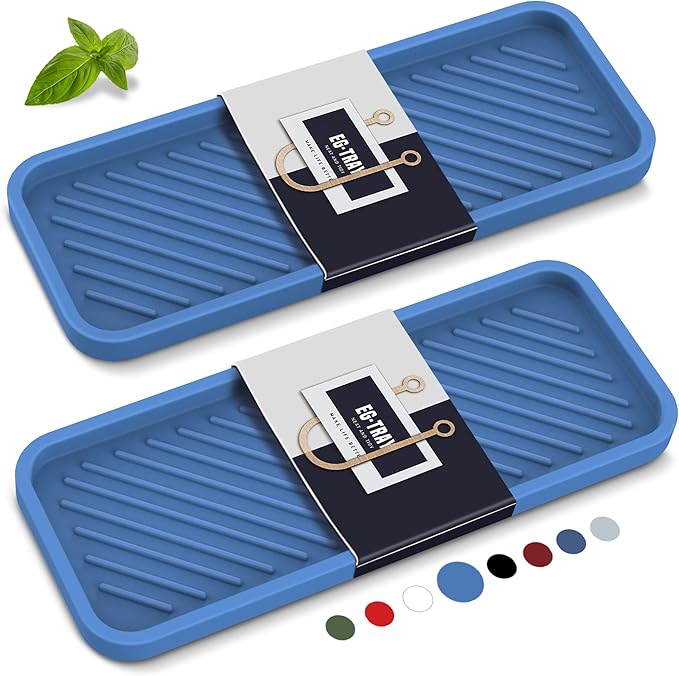 EG-SIPRO Kitchen Sink Organizer Tray,Sponge Holder for Kitchen Sink Bathroom Counter Tray Sponge Caddy Silicone Soap Holder for Soap dispenser, Bottle, Dishwashing Accessories(2-pack)