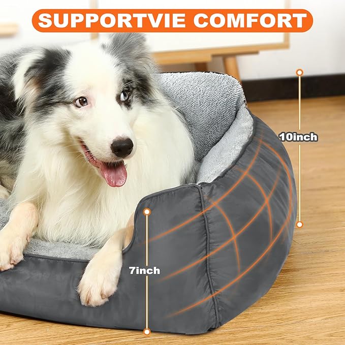 Orthopedic Dog Beds Large Sized Dog, Washable Memory Foam Pet Bed with Sides, Large Pet Couch Sofa with Non-Slip Bottom, 31”x26”x7”, Grey