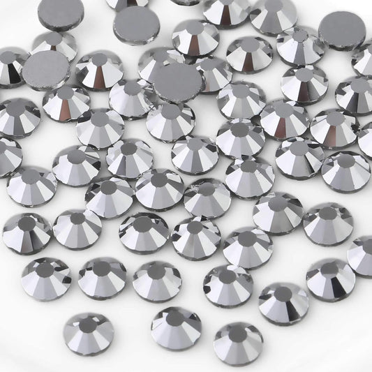 beadsland Flat Back Crystal Rhinestones Round Gems for Nail Art and Craft Glue Fix, Silver Hematite (2.9-3.0mm) SS12/1440pcs
