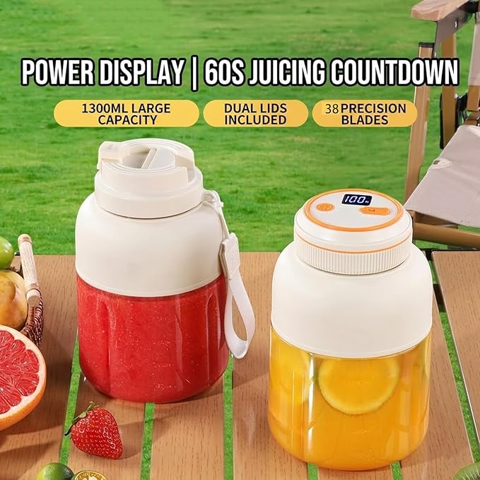 2026 New Portable Wireless Juicer Cup, 1300 ML Large Capacity 38 Blade Wireless Juicers, USB Rechargeable with Dual Lid for Shakes & Smoothies with Zero Cord Hassle for Office Outdoor (Blue,800ml)