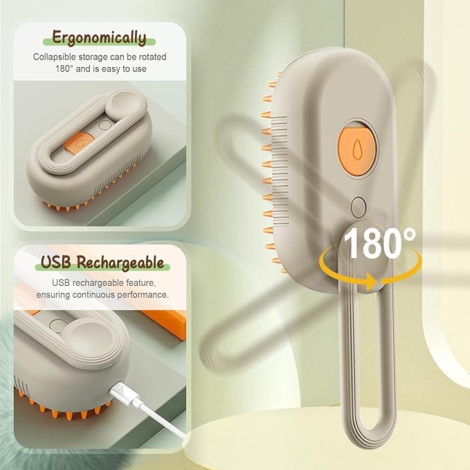 Cat Steam Brush for Shedding, 2025 New 3 in 1 Cat Brushes for Indoor Cats, Pet Steam Groomer Comb, Hair Water Brush Hair Removal Comb for Cats Dogs (White)