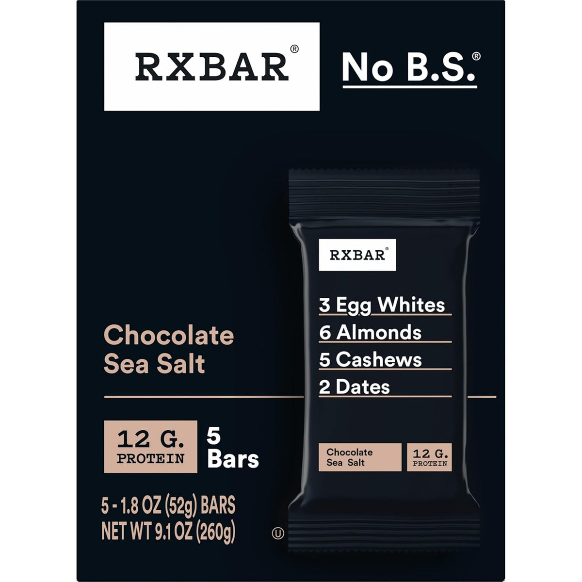 RXBAR Protein Bars, Protein Snack, Snack Bars, Chocolate Sea Salt, 9.1oz (5 Count)