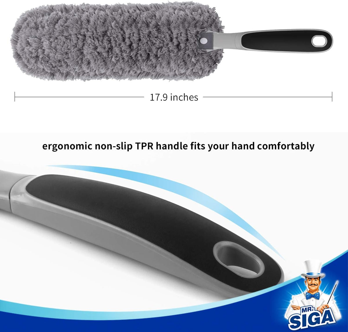 MR.SIGA Lint Free Microfiber Duster, Washable Duster for Household Cleaning Gray