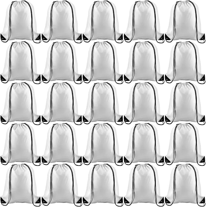 KUUQA 60Pcs White Drawstring Backpack Bag Bulk Drawstring Bags String Bags Storage Bags Gym Backpack for Sport Gym Traveling