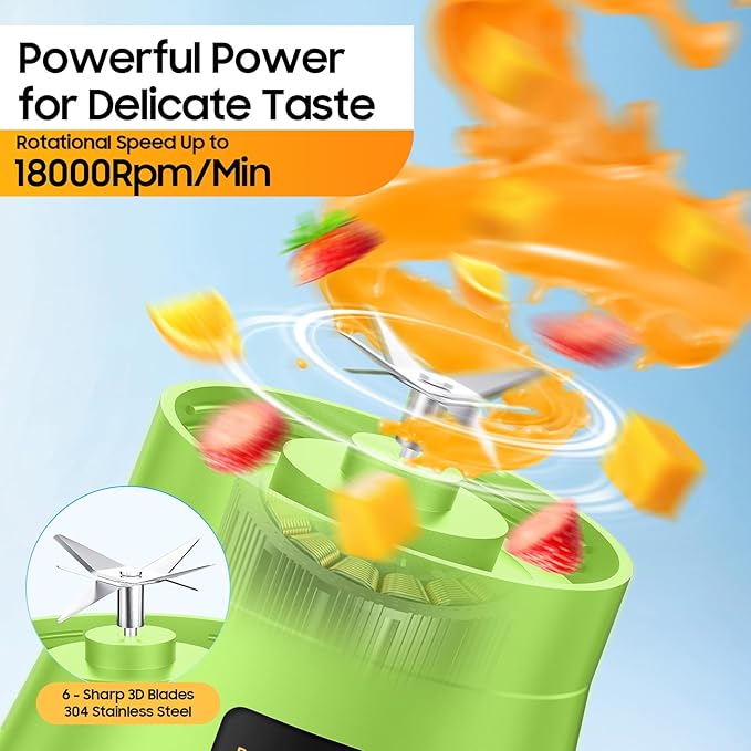 Portable Blender for Smoothies and Shakes - Cordless Personal Blender with 380Ml BPA Free Travel Cup, 6 Stainless Steel Blades for Powerful Blending, Suit for Sports/Travel/Home