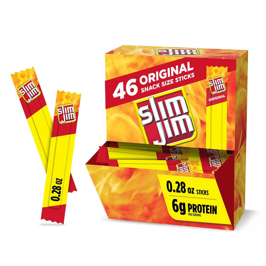 Slim Jim Smoked Meat Sticks, Original Flavor, 6g Protein Per Serving, Snack Size, 0.28 oz. (46 Count)
