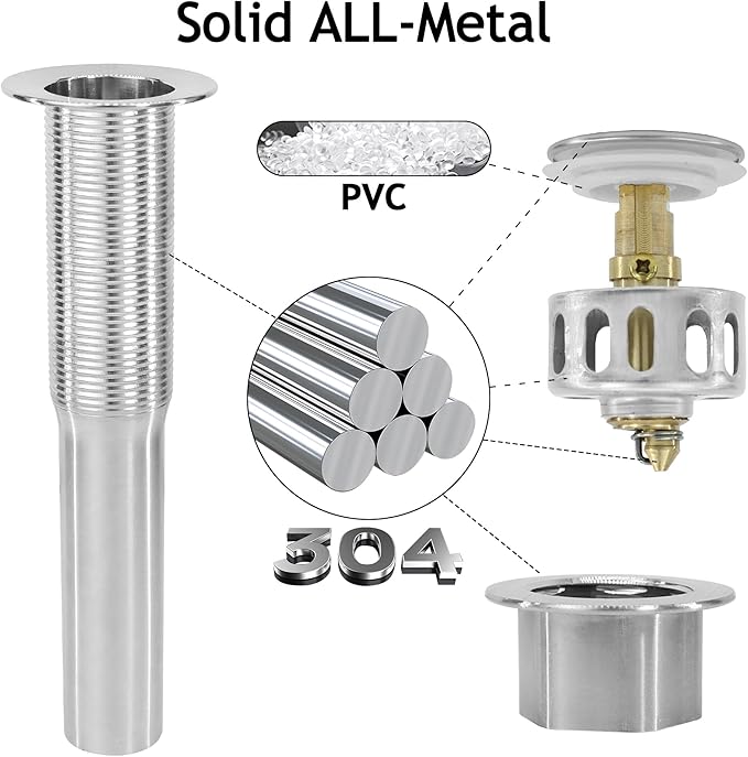 Bathroom Sink Drain,2 Pack Drain Stopper Without Overflow,Small Cap Pop Up Drain Assembly with Detachable Strainer Basket,Built-in Anti-Clogging, Stainless Steel Nut Brushed Nickel