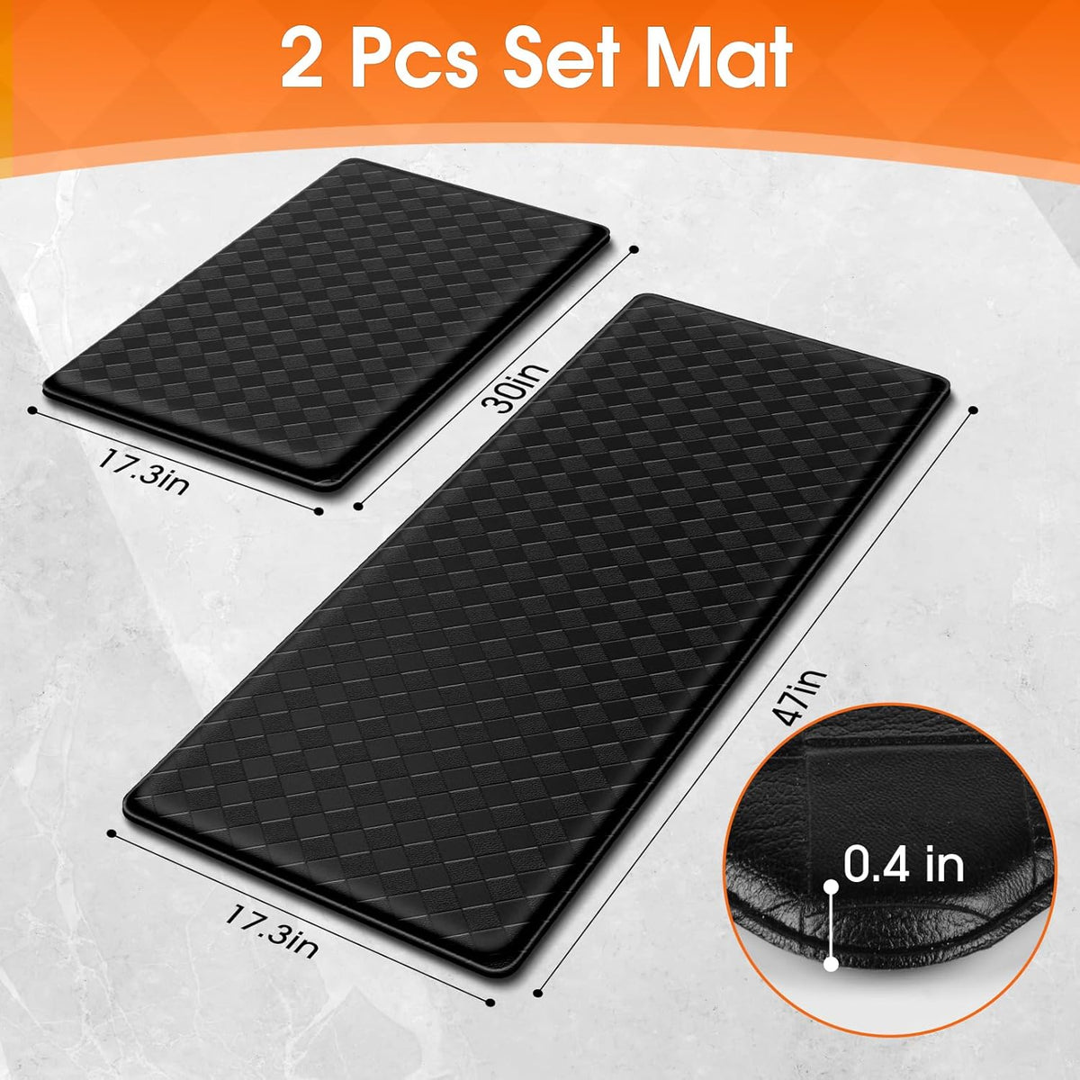 Kitchen Mats, 2PCS Kitchen Rugs, Cushioned Anti Fatigue Kitchen Mats for Floor, Non-Slip Standing Sink Mat, Waterproof Kitchen Rug Set for Kitchen Floor Office,17.3"×30"+17.3"×47" Black