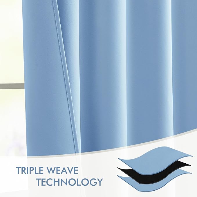 MIULEE Sky Blue Back Tab Blackout Curtains 63 Inch Length 2 Panels Set