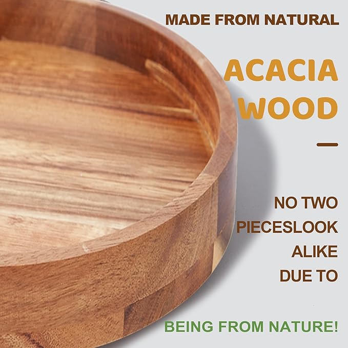 [ 2 Pack ] 9 Inch Acacia Wood Lazy Susan Organizer for Cabinet, Lazy Susan Turntable for Countertop Table Pantry, Kitchen Turntable Storege Container