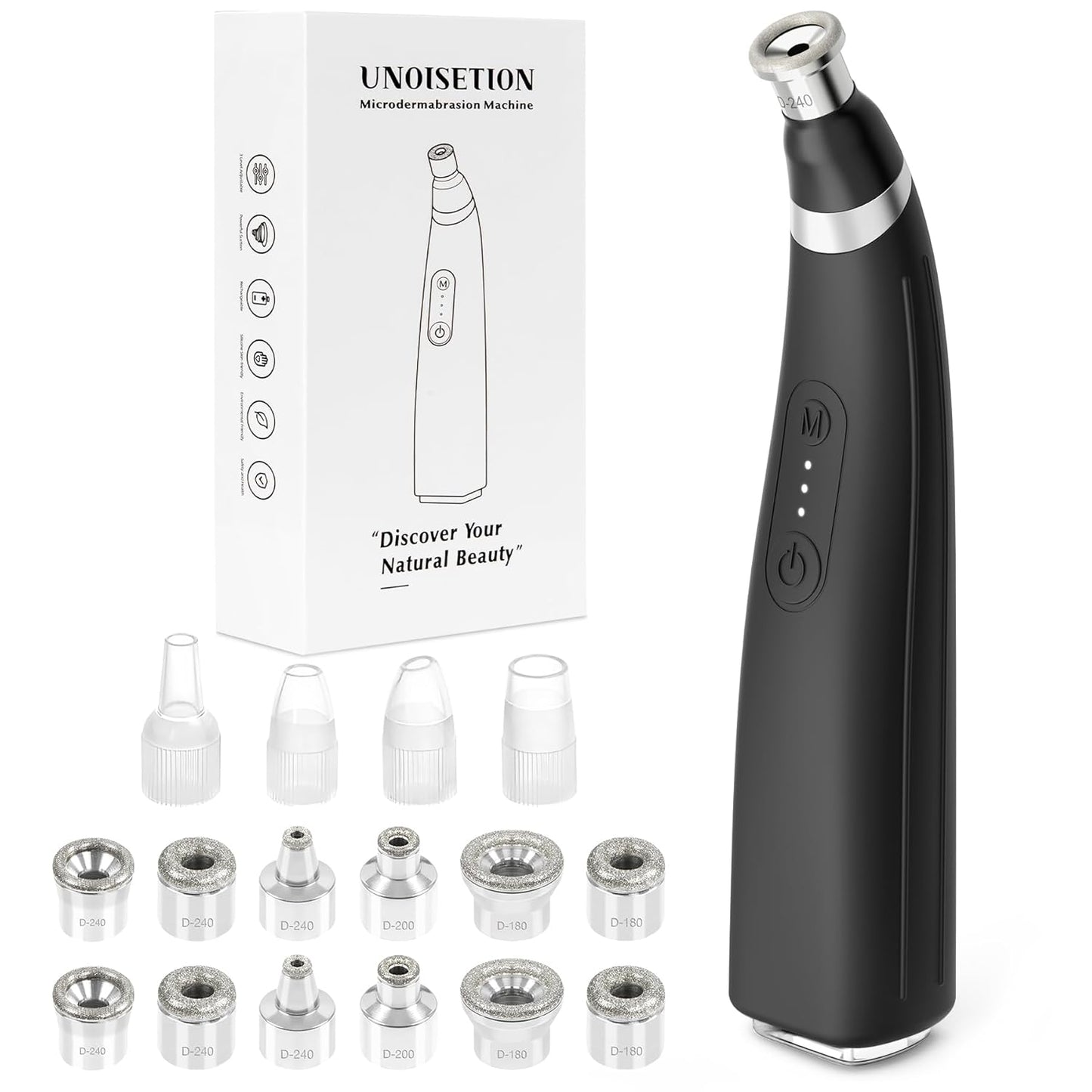 Diamond Microdermabrasion Machine, UNOISETION Rechargeable Micro Dermabrasion Facial Tool with 12 Diamond Tips, Blackhead Remover for Home Travel