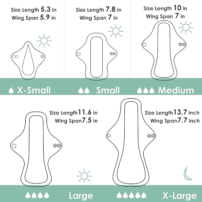 wegreeco 6 Pcs Reusable Menstrual Pads, Ultra Absorbent Cloth Pads for Heavy Flow, Sanitary for Teens, Women, Nonslip, Inner Aqua, Burgundy, Coffe, Rose Gold Outer, L