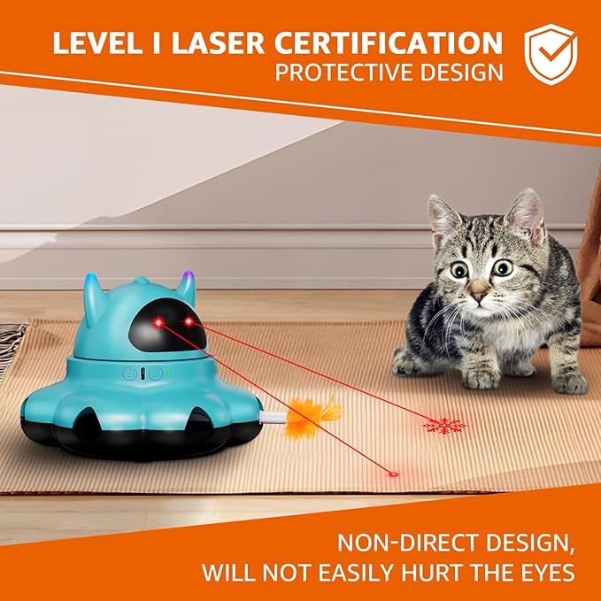 MIKK Cat Laser Toy Cat Feather Toys 2-in-1 Interactive for Indoor Cats Automatic with Remote Control Moving Ambush USB-C Rechargeable Electronic Kitten Toy for Indoor Exercise (Blue)