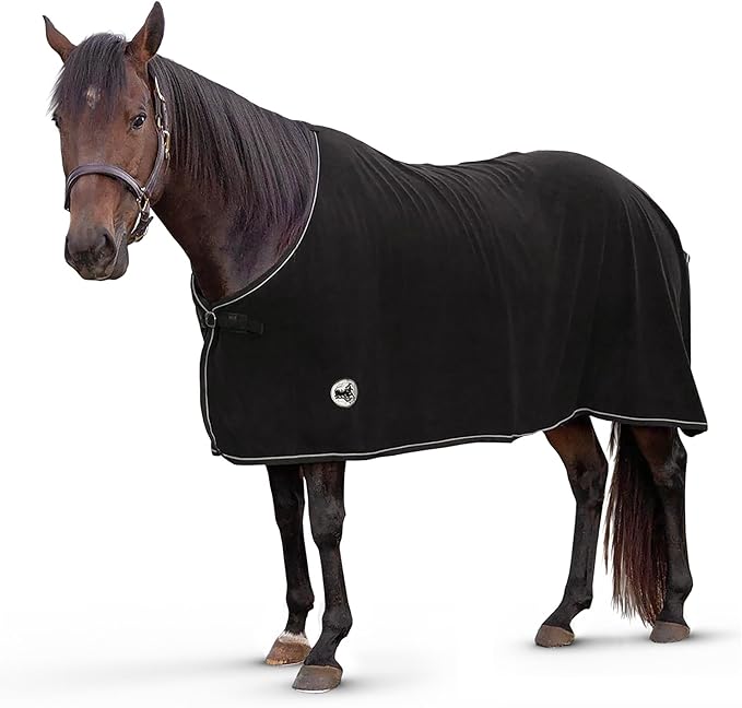 Jeffers Equine Elite Fleece Horse Cooler Blanket, 81 Inch – Soft, Adjustable Fit, Lightweight, Easy Care, Moisture Wicking Cooling Sheet with Surcingle for Post Exercise, Travel for Horses – Black