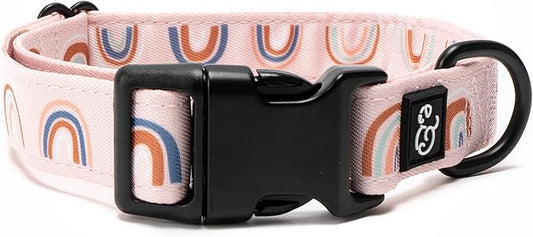 Lucy & Co. in The Clouds Adjustable Dog Collar- Cute Designer Pet Collar for Small, Medium, Large Dogs- Buckle Closure Dog Accessories, Large, Pink Rainbows