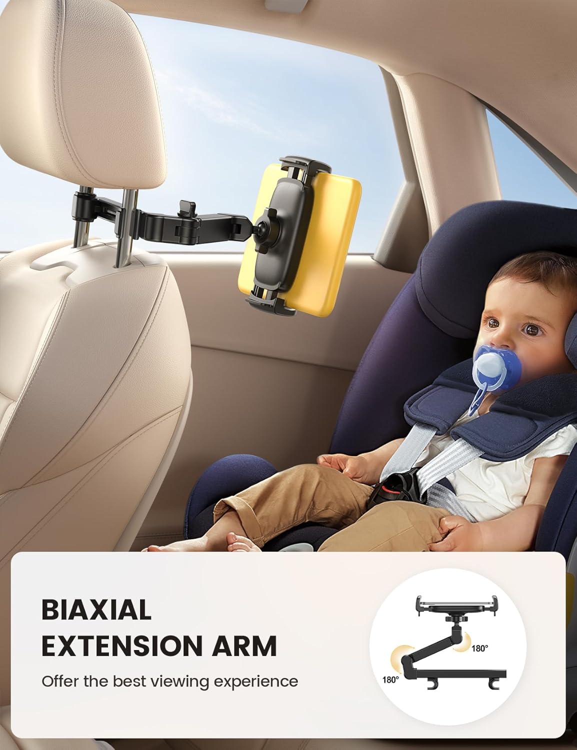 Lamicall Car Headrest Tablet Holder - [3 in 1 Extension Arm] Adjustable Tablet Car Mount for Back Seat, Road Trip Essentials for Kids, for 4.7-11" Device Like iPad Pro, Air, Mini, Galaxy, Fire, Black