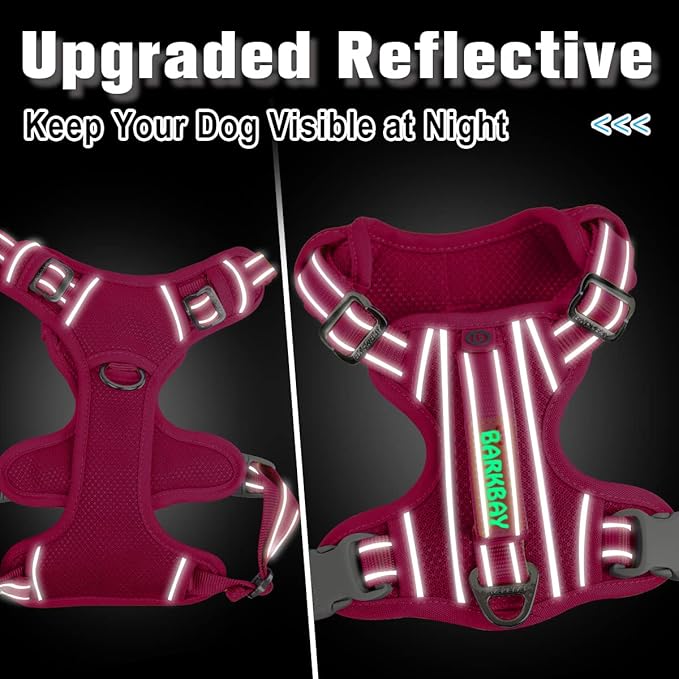 BARKBAY Dog Harness No Pull with ID Tag Pocket - Heavy Duty, Reflective, Easy Control for Large Dogs(Pink,S)