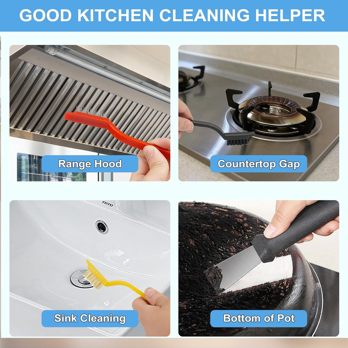 11Pcs Crevice Cleaning Brush Set, Hard Bristle Cleaning Supplies for Kitchen, Bathroom, Corner, Grout, Sink, Cup, Teapot, Bottle, Blender