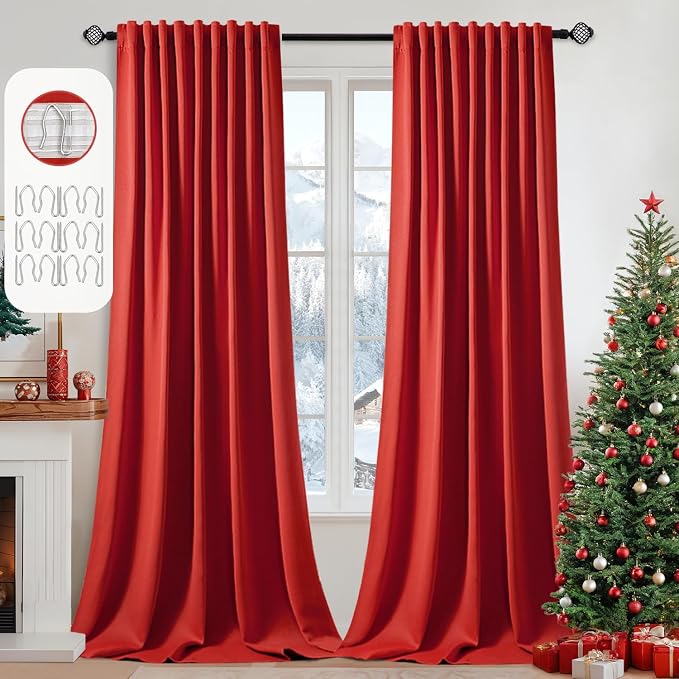 MIULEE Christmas Red Back Tab Blackout Curtain 96 Inch Long 2 Panels Set