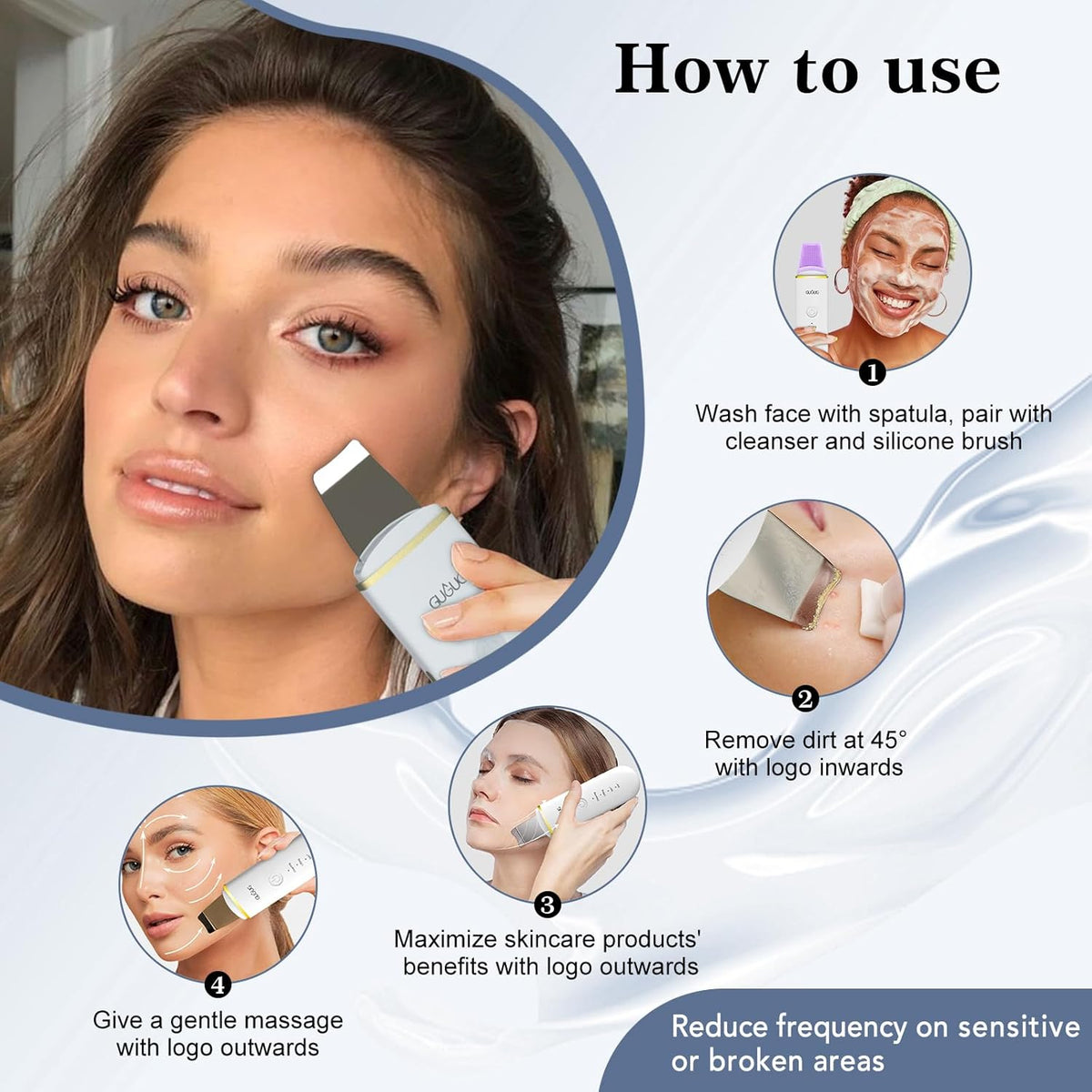 GUGUG Skin Scrubber Face Spatula Skin Spatula Pore Cleaner Blackhead Remover Tools for Facial Deep Cleansing-4 Modes -White