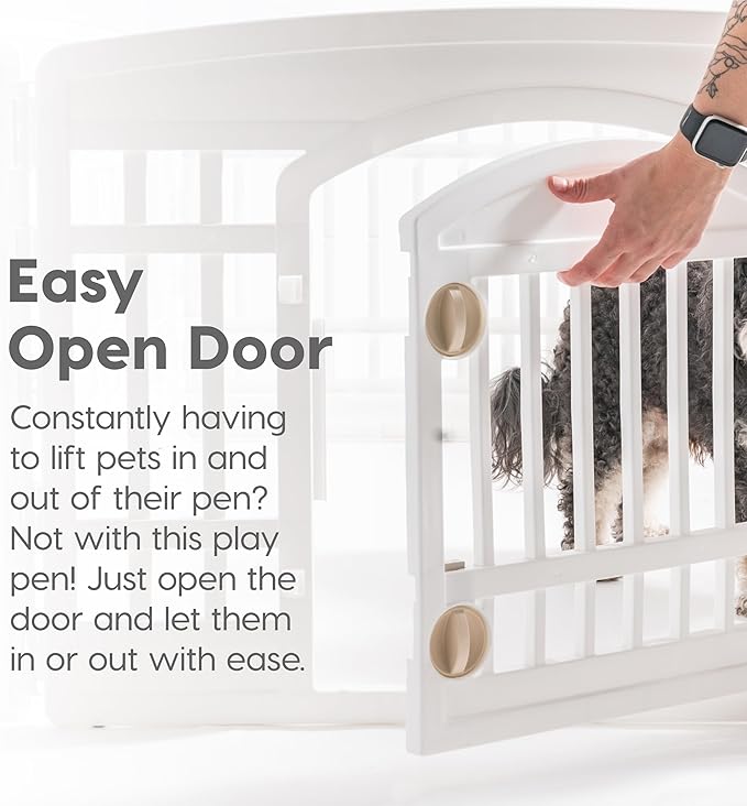 IRIS USA 24" 4-Panel Dog Playpen with Door, 35 x 35 x 24, Puppy Playpen, Dog Play Pen Indoors, Pet Fence, Puppies/Small Dogs, White