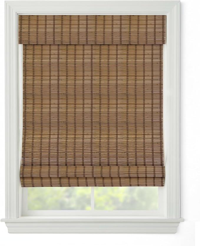 Cordless Woven Wood Roman Shades, 61W x 36H, Ashbury Camel, Sizes 20-72 Wide