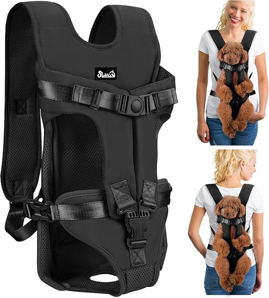 Lukovee Dog Backpack Carrier, Legs Out Easy-fit Dog Front Carrier for Small Medium Dogs,Adjustable Hands Free Dog Chest Carrier for Hiking Cycling (Black,X-Large)