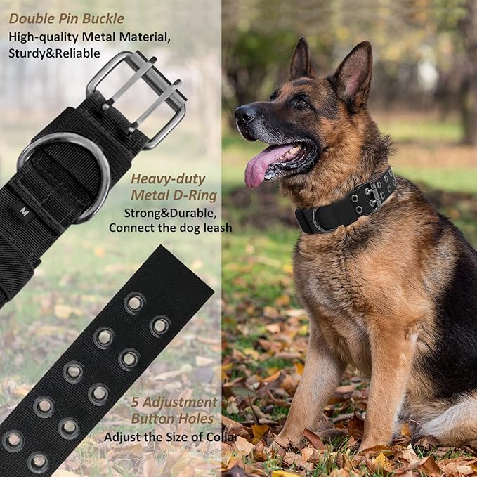 Tactical Dog Collar with Handle, Military Adjustable Heavy Duty Metal Buckle Dog Collars Soft Nylon Training Collar for Medium Large Dogs (Black, X-Large)