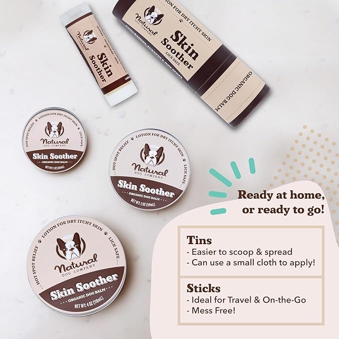 Natural Dog Company Skin Soother Travel Stick 4 Pack – Four 0.15 oz Pocket-Size Dog Skin Balms with Coconut Oil, Cocoa Butter, Calendula & Vitamin E – Helps Soothe Hot Spots, Redness & Irritated Skin