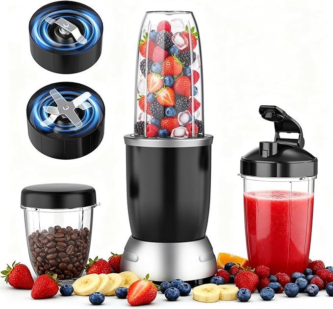Smoothie Blender, 25000 RPM Portable Blender for Smoothies, Countertop Blenders for Kitchen with 37oz, 32oz, 23oz Personal Blenders Cups, 1 Spout Lids &1 Resealable Lid for Crushing, Juice, Nuts