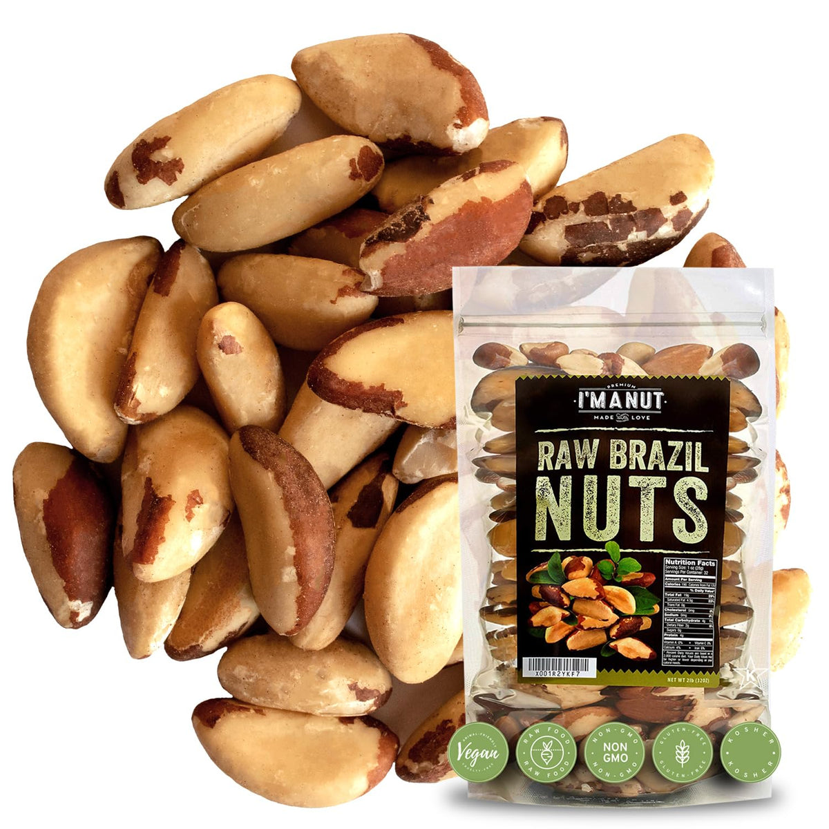 Premium Wild Harvested Raw Brazil Nuts, (8oz) - High Selenium, Batch Tested Peanut & Gluten Free, Non-GMO, Kosher, Resealable Bag