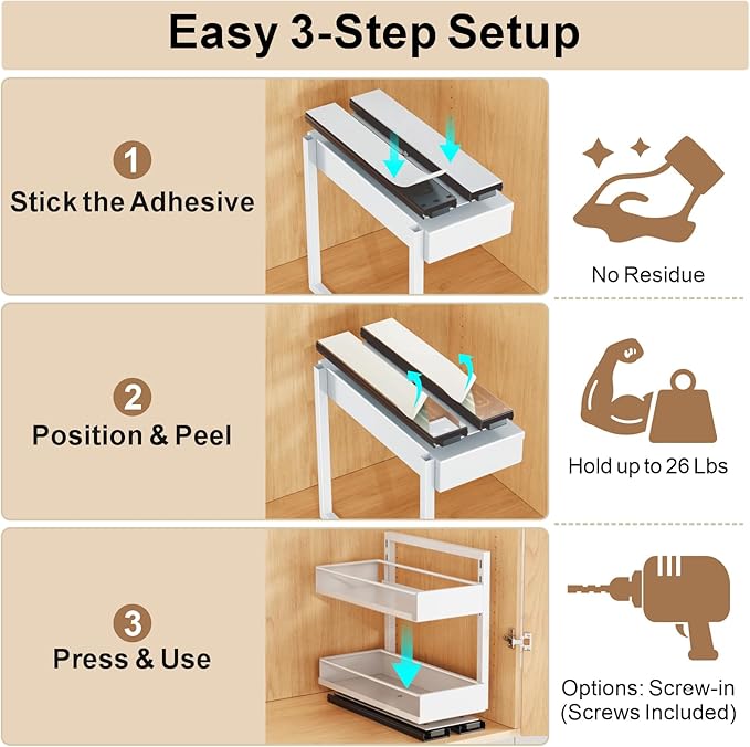 iSPECLE Spice Rack Organizer for Cabinet - 2 Pack Rotate No-Drill Vertical Spice Rack Pull Out Swivel Easy Access Spices, Adjust Height for 4oz to 8oz Spice Jars Inside Kitchen Pantry Cabinet, White