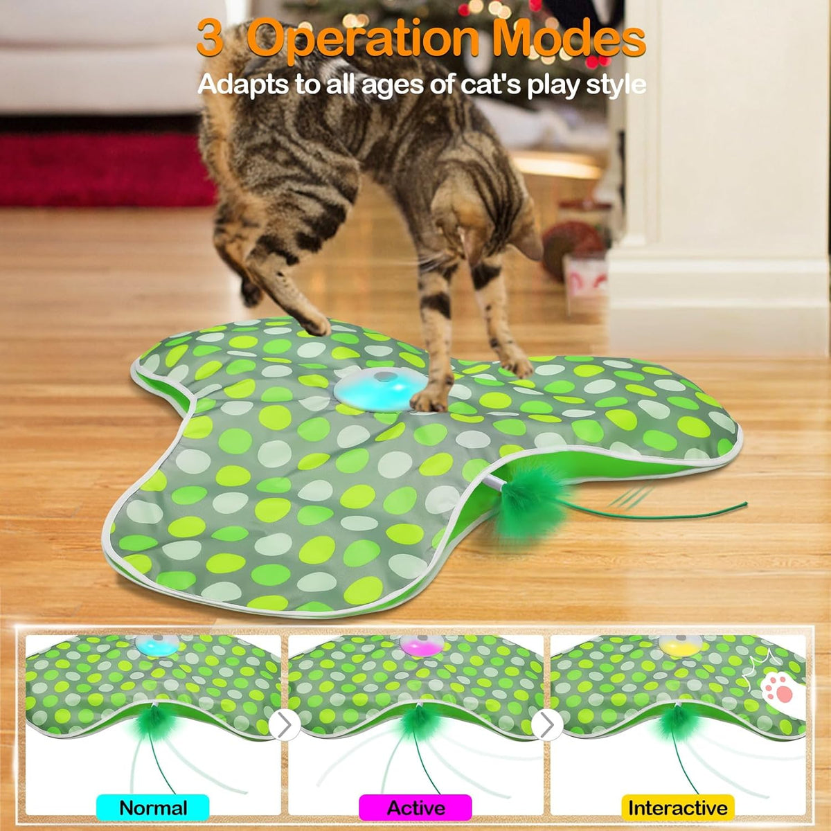 Interactive Cat Toys Rechargeable,Moving Concealed Feathers,Real Mouse Squeaky,Touch Activated Cat Kitten Toy Exercise Toys for Indoor Bored Adult Cats