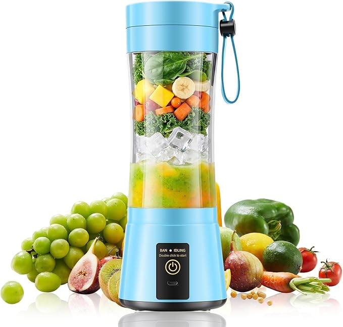 Cordless Portable Personal Size Blender - USB Rechargeable Blender for Smoothies and Shakes, 6 Blades with 380Ml BPA Free Juice Cup, Freshly Squeezed for Picnic/Sports