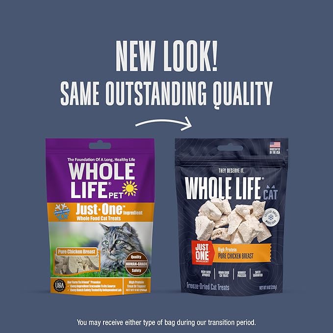 Whole Life Cat Just One Chicken Freeze Dried Cat Treats - Human Grade High Protein Food, Healthy Training Snacks, Freeze Dried Chicken Food Toppers, USA Made Natural Treats - 9 oz (Pack of 1)
