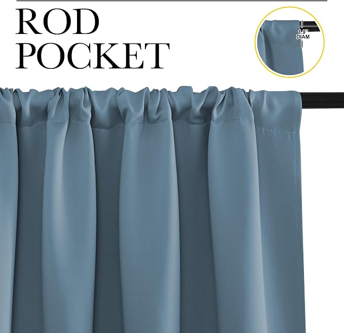 NICETOWN Blackout Curtains for Living Curtains, Smoky Blue, 2 Panels, 29 by 30