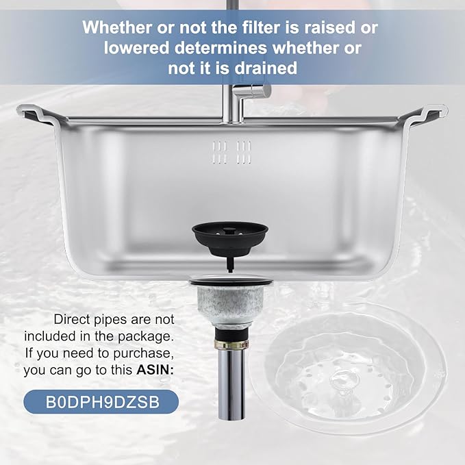 ZM Kitchen Sink Stainless Steel Deep Locking Basket Strainer with Drain Assembly,Black, 3-1/2 Inch Sink Drain Stopper Plug