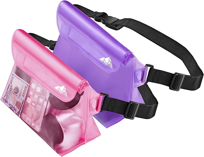 HEETA 2/3/4 Pack Waterproof Pouch with Waist Strap, Screen Touchable Dry Bag with Adjustable Belt for Phone Valuables for Kayaking, Swimming, Snorkeling, Boating, Fishing, Surfing & Beach
