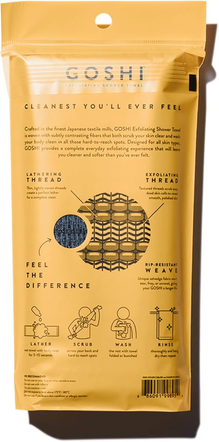 GOSHI Exfoliating Shower Towel - Rip-Resistant Exfoliating Washcloth for All Skin Types - Made in Japan