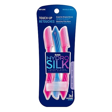 Schick Hydro Silk Touch-Up Dermaplaning Tool with Precision Cover, 3ct | Dermaplane Razor, Face Razors for Women, Peach Fuzz Remover