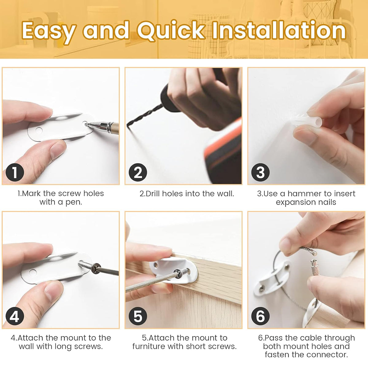 Furniture Anchors (10 Pack) for Baby Proofing, Furniture Straps Anti Tip Furniture Anchor Securing 400 lbs/Keep Baby Pet Safety from Falling Furniture, Metal White Earthquake Straps