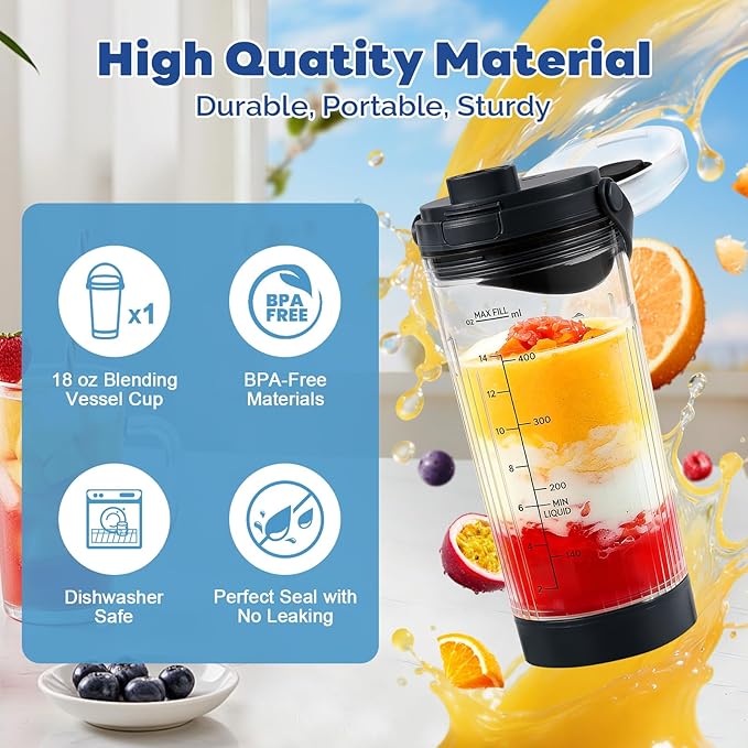 18 oz Blending Vessel Accessories Compatible with Ninja Blast Portable Blender, Blender Cup with Sip & Seal Lid, Replacement for Ninja Blast BC151BK BC151NV BC151CR BC151ND BC151EM (Blue)