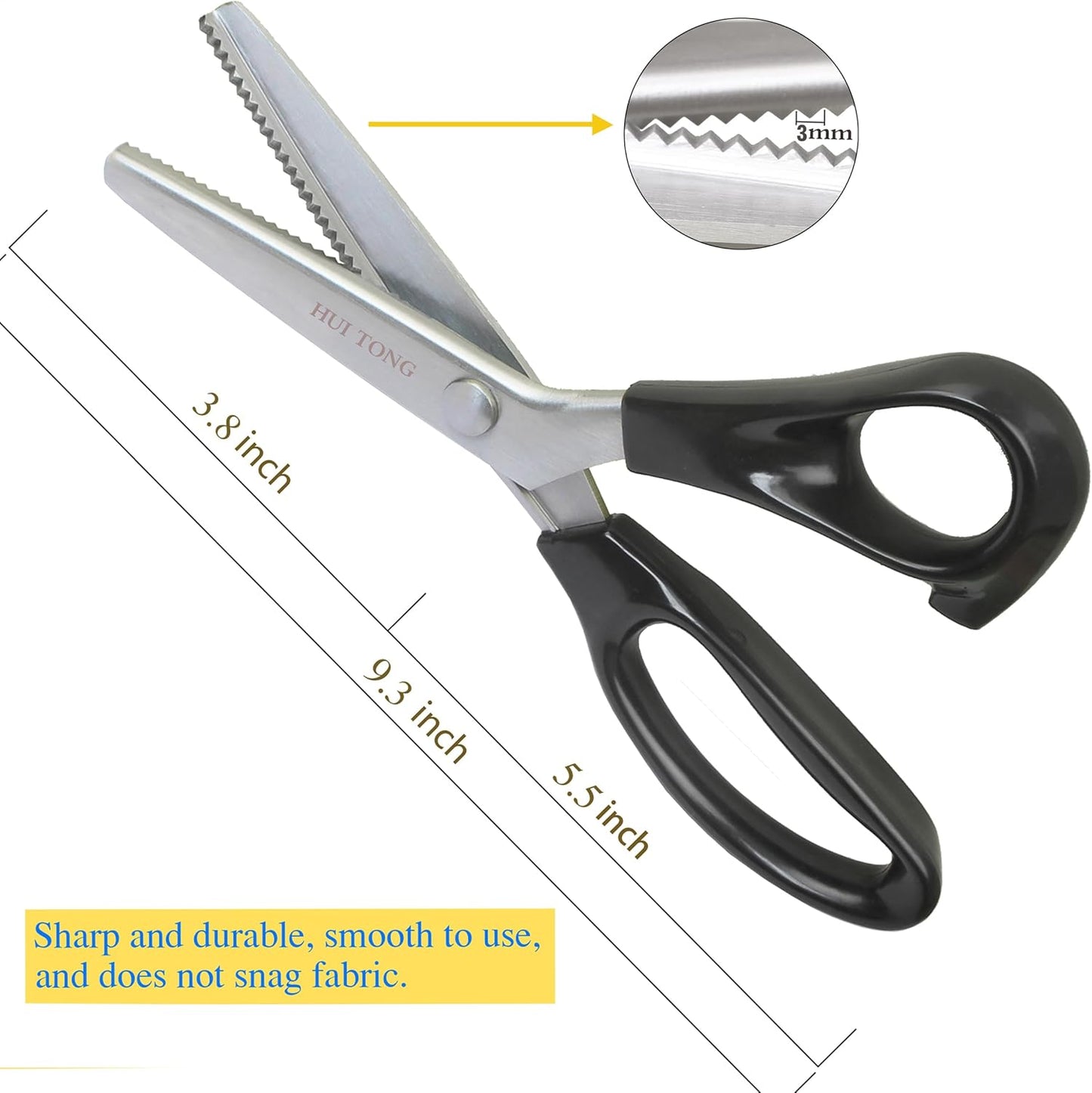 Strong & Sharpe Pinking Shears for Fabric,Serrated and Scalloped Pinking Sheers,3mm,5mm,7mm (Serrated 3mm)