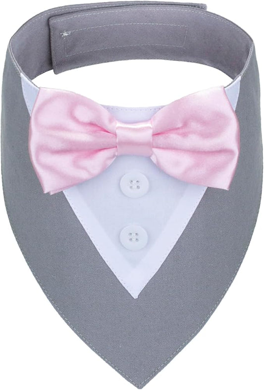 ADOGGYGO Formal Dog Tuxedo Wedding Pet Bandana Collar with Bowtie, Adjustable Birthday Wedding Formal Tux Costumes for X-Small Pets (XS, Grey)