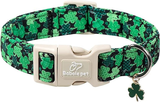St Patricks Day Dog Collar for Small Dogs - Green Lucky Clover Dog Collars, Lightweight Adjustable Irish Festival Shamrock Dogs Collars with Quick Release Buckle S